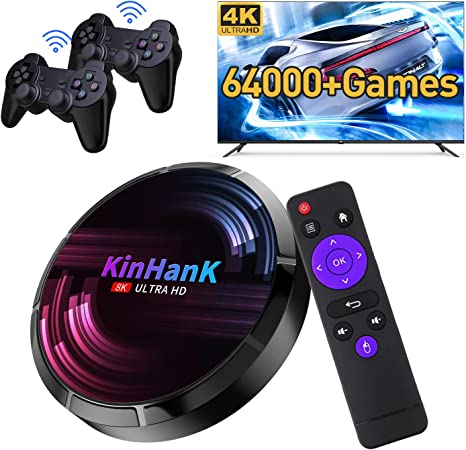 Kinhank Super Console X Max Game Console with 64000  Games,Compatible with PSP/PS1/Arcade/Mame/Sega Saturn,EmuELEC 4.3/Android 9.0/CoreELEC 3 Systems in 1 ,4K UHD Output, 2.4G 5G Dual Band WiFi(256GB)