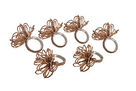 Alpha Living Home Handicraft Floral Beaded Napkin Rings Set of 6 - Brown Beaded Napkin Holders, 2 Inch, Hand Made by Skilled artisans - A Joyful complement to Your Dinner Table and Their Accessories