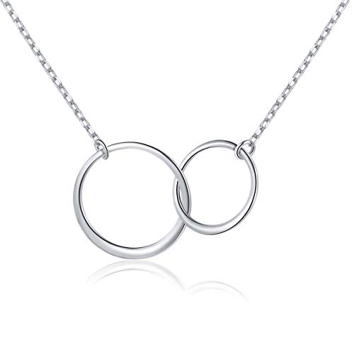 Ladytree S925 Sterling Silver Two Interlocking Infinity Circles Pendant Necklace,Rolo Chain,18 2"