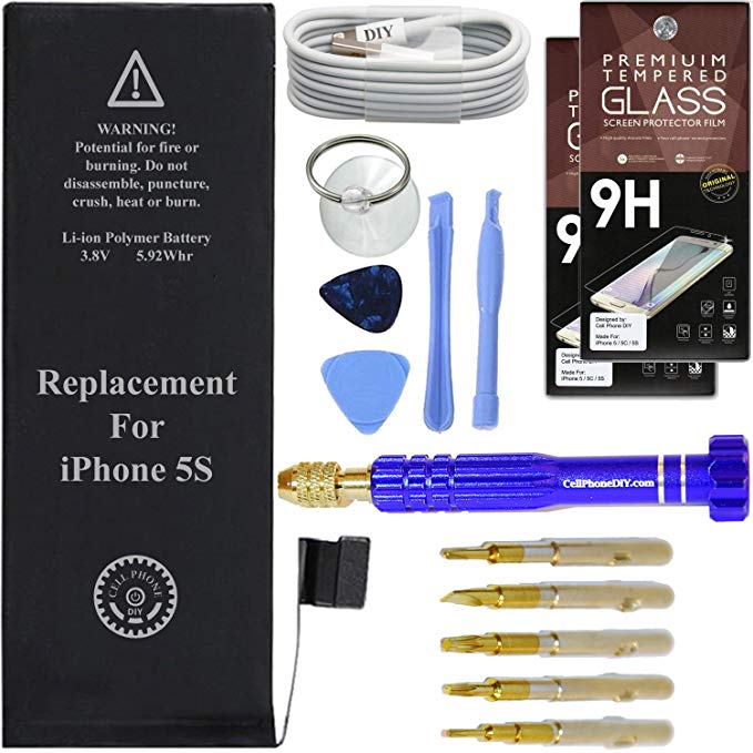 Cell Phone DIY Battery Replacement for iPhone 5S, Complete Repair Kit with Tools