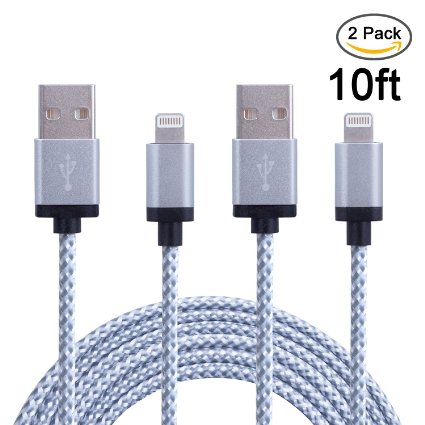 XcordsTM 2Pcs 10Ft iPhone Lightning Cable Charging Cord Nylon Braided Apple USB Cable Usb 20 Data Sync Cable 8 Pin Cable for iPhone 55s5c 6s 6s Plus iPad iPod 5G