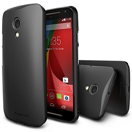 Moto G 2014 Case - Ringke SLIM Moto G 2nd Gen. / 2015 4G LTE Case [Free HD Film/Better Grip][SF BLACK] Premium Dual Coated Hard Case for Motorola Moto G 2nd Gen. 2014 / Moto G 2015 4G LTE - Eco Package