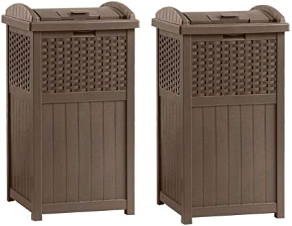 Suncast GHW1732 Home Outdoor Patio Resin Wicker Trash Can Hideaway (2 Pack)