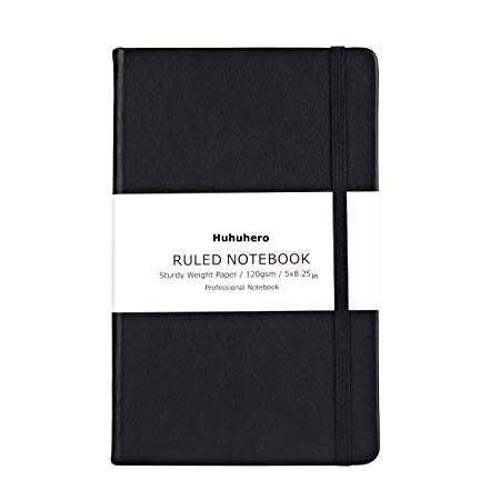 Classic Ruled Notebook Journal, Thick Paper with Fine Inner Pocket, Black Faux Leather, A5 Size 5"x 8.25", Quality Paper - 120gsm for Bujo Journaling Writing Note Taking