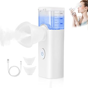 Vaporisateur pour les Yeux et le Visage Générateur de Vapeur pour le Visage Vaporisateur Nano-ionique Nettoyage des Pores du Visage Peut être Utilisé Avec de L'eau ou Des Gouttes pour les Yeux(White)