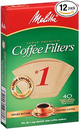Melitta Cone Coffee Filters, Natural Brown, No. 1, 40-Count Filters (Pack of 12)