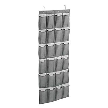 HOMZ Over The Door Shoe Organizer, 24 Pockets, 22" X 60", Gray