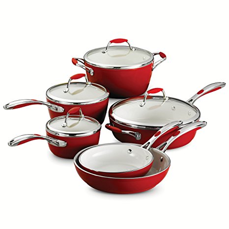 Tramontina 80110/202DS 10-Piece Gourmet Ceramica 01 Deluxe Cookware Set, Metallic Red