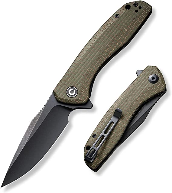 CIVIVI Pocket Folding Knife, Baklash Flipper Liner Lock Knife, 3.5" Drop Point Blade Micarta Handle, Reversible Pocket Clip for Men EDC Outdoor Activities C801K