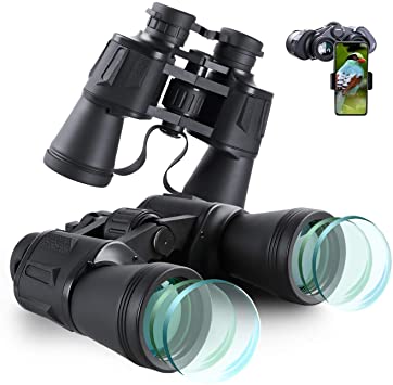 20x50 Binoculars for Adults with Smartphone Adapter 28mm Large Eyepiece HD Binoculars for Bird Watching Hunting Hiking Sightseeing Travel Opera Concert Games with BAK4 Prism FMC Lens, Black