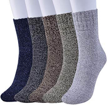 Feethit 5 Pairs Mens Wool Socks Super Soft Warm Thick Knitting Casual Winter Crew Socks