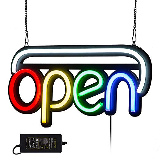 VEVOR Neon Open Sign 20x10 inch Led Open Sign 25W Horizontal Sign Open with 24 inch Hanging Chain and Power Adapter Bright Light for Business Walls Windows Bar Hotel Shops (20"X10"X1")