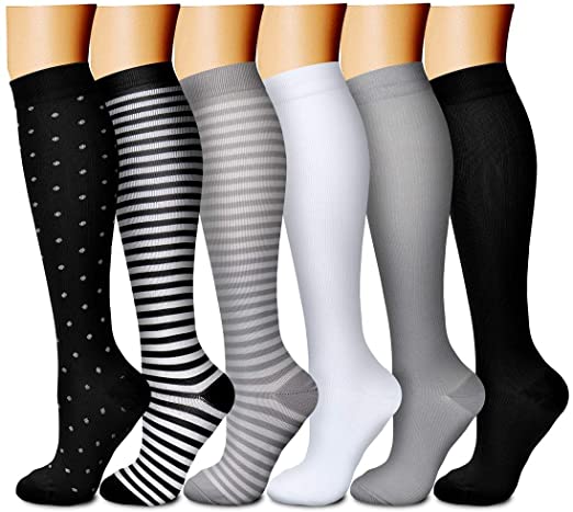Compression Socks(1/3/6/8 Pairs) for Women and Men,Sports Plantar Fasciitis Arch Support Running Knee High Stamina Socks