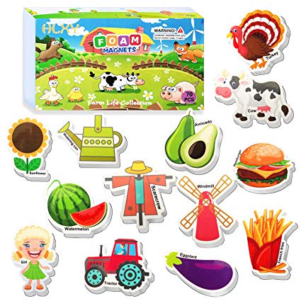 HLXY Educational Toys Fridge Magnets for Kids Toddlers Set of 70 Farm Animal Magnets - Foam Magnets - Fruit Vegetables Food Magnets - Developmental Baby Toddlers Early Learning Toys