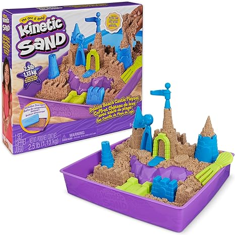 Kinetic Sand, Deluxe Beach Castle Playset with 2.5lbs of Beach Sand, Includes Molds and Tools, Sensory Toys for Kids Ages 5