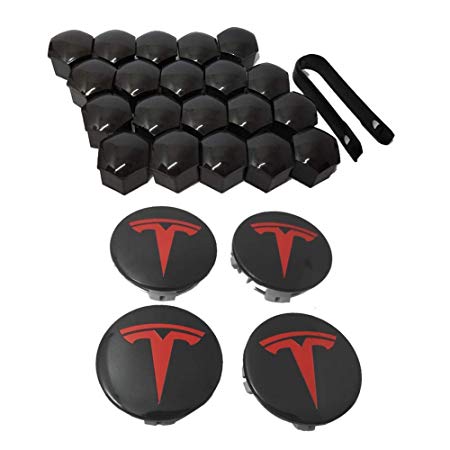 LLDWORK Hub Cover Kit, Aero Wheel Cap Kit for Tesla Model 3, Model S & Model X - 4 Hub Center Cap   20 Lug Nut Cover