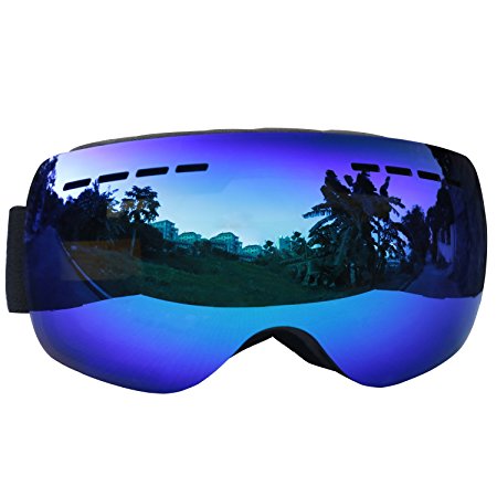 Premium OTG Ski Goggles Men & Women, Ski / Snowboard Goggles Over Glasses with REVO Anti-Fog/ Scratch Lens, Snowmobile Snow Goggles UV400 Protection