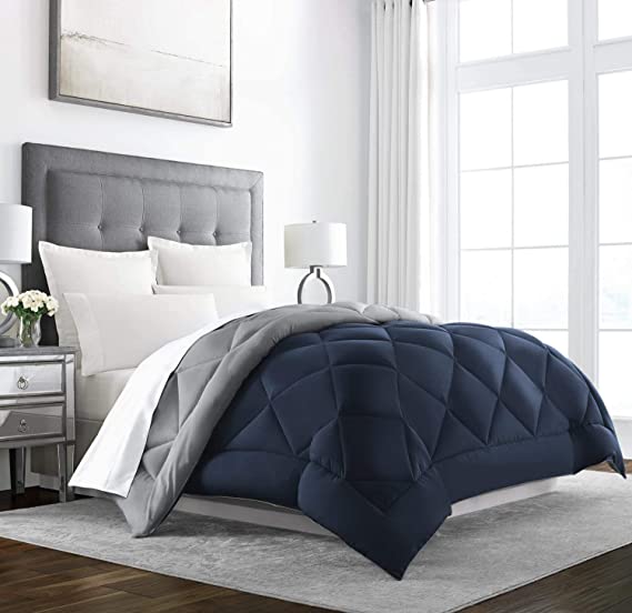 Sleep Restoration by Lifelong, Microfibre Reversible Comforter, Single Lightweight AC Blanket/Duvet/Dohar/Quilt (Navy Blue & Grey, 200 GSM)