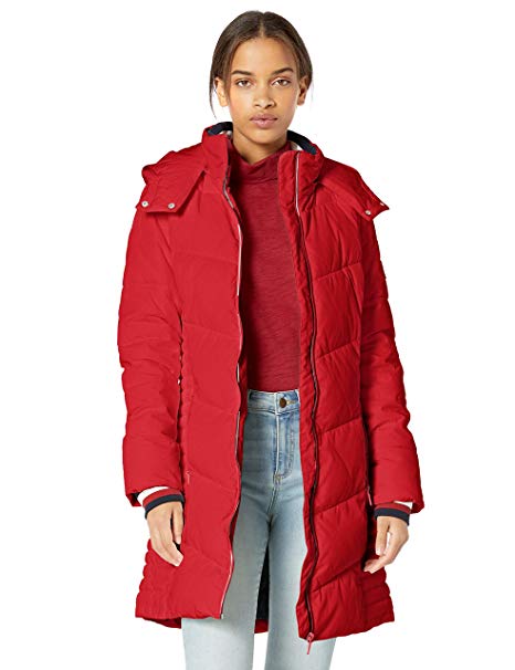 Tommy Hilfiger Women's Midlength Chevron Quilted Hooded Puffer Jacket