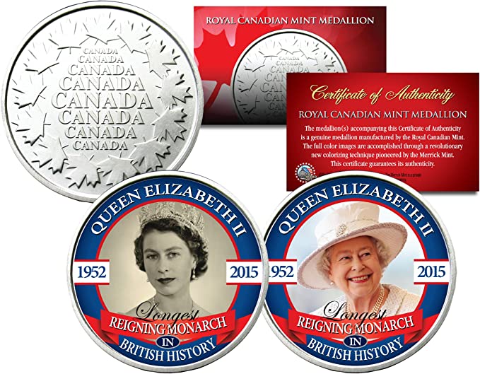 Queen ELIZABETHLongest Reigning Set of 2 Royal Canadian Mint Medallion Coins