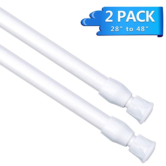 Mollio Tension Rods 28 to 48 Inches Tension Curtain Rods for Windows 28 to 48 Inch Tension Curtain Rod Spring Tension Rod for Windows Kitchen Bathroom 2 Pack White Tension Rod