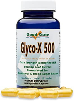 Good State | Glyco-X 500 | Berberine HCL & Banaba Leaf Extract | Cholesterol & Sugar Balance | Professional Grade | 60 Capsules