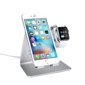 Bestand 2 in 1 Phone Desktop Tablet Stand & Apple Watch Charging Stand Holder for Apple iWatch/ iPhone/ ipad (Upscale Silver)