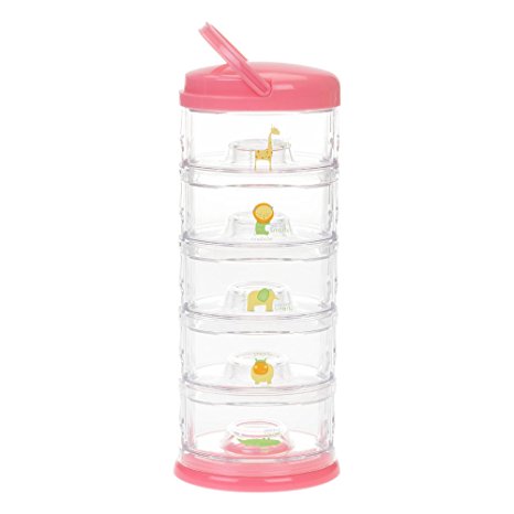 Innobaby Packin' Smart Stackable and Portable Storage System for Formula, Baby Snacks and more. 5 Stackable Cups in Strawberry Sorbet. BPA Free.