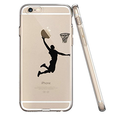 iPhone 6S Case,iPhone 6 Case,LEECO Ultra Thin Clear Soft TPU Fairy Flower Butterfly Flexible Slim Skin Soft Cover for Apple iPhone 6 / 6S 4.7 inch,(Black Basketball Man)