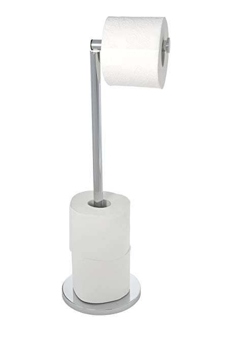 WENKO 19637100 Free-standing toilet roll holder 2 in 1, Stainless steel, 25.5 x 54 x 18 cm, Shiny