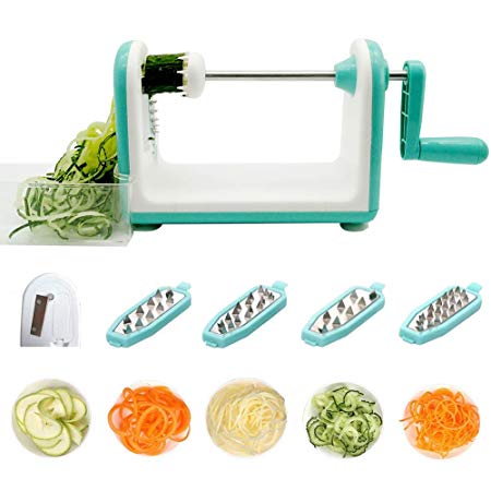 5 Blade Spiralizer Professional Vegetable Spiral Slicer Spiral Cutter Fruit Zucchini Noodles Veggie Pasta and Spaghetti Maker for Low Carb Paleo Gluten-Free Easy to Clean (white)