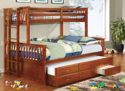 Furniture of America Pammy Twin over Queen Bunk Bed, Oak