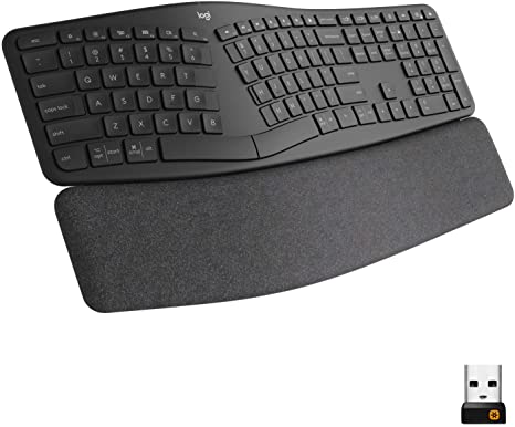 Logitech Ergo K860 Wireless Ergonomic Keyboard with Wrist Rest - Split Keyboard Layout for Windows/Mac, Bluetooth or USB Connectivity