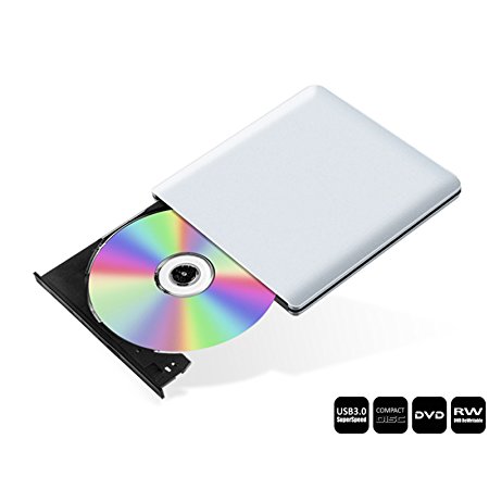 External CD Drive, ieGeek USB 3.0 DVD Burner Ultra Slim Portable CD DVD RW/DVD CD ROM Drive/Writer/Rewriter High Speed DVD Reader Superdrive Windows Mac OS Linux Compatible for Laptop/Desktop/Notebook