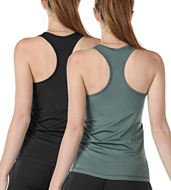 icyzone Workout Tank Tops for Women - Athletic Training Racerback Yoga Tops, Running Gym Exercise Shirts (Pack of 2)