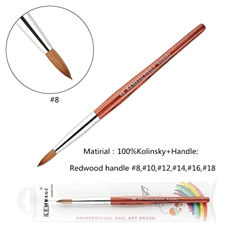 1PC KEMEISI Redwood Handle Kolinsky Nail art pens Sable Acrylic Nails Round Nail Art Brush Manufacturer Size 8,10,12,14,16,18 (#8)