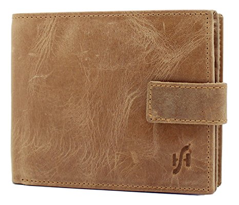 StarHide Men's RFID Blocking Bifold Real Distressed Leather Tan Wallet With A Large Zipped Coin Pocket Pouch – ID And Credit Card Holder - 1180