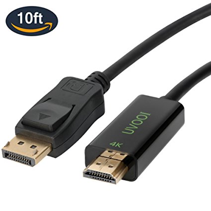 DisplayPort 1.2 to HDMI 2.0 Cable 4K 10-Feet, UVOOI Display Port (DP) to HDMI Male to Male Adapter Cable for Dell ,HP , Lenovo ,ASUS - Gold-plated