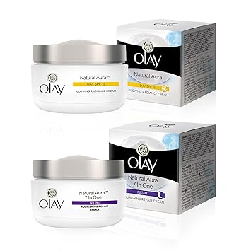 Olay’s Natural Aura Day and Night Face Cream Combo - Day Cream with SPF 15 and Nourishing Repair Night Cream | Reveal Skin’s Natural Glow | Power of Niacinamide |Dry, Combination, Oily Skin | AM/PM Regime | Pack of 2 | 100g