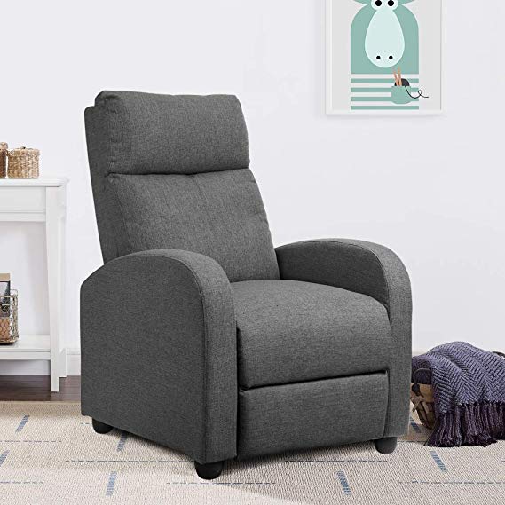 JUMMICO Adjustable Linen Recliner Chair Home Theater Single Recliner Sofa Seat Furniture with Thick Seat Cushion and Backrest Modern Living Room Recliners Chair (Grey)