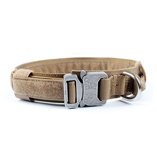 Yisibo Tactical Military Dog Collar Training Adjustable Nylon Dog Collar Leash With Handle Metal Buckle 1.5'' XL Large Medium