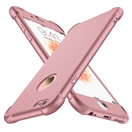 iPhone 6 Case, iPhone 6s Case with[2 x Tempered Glass Screen Protector] ORETech 360 Shockproof iPhone 6/6s Cover Ultra-Thin Anti-Scratch Hard PC   Silicone TPU Bumper Rubber iPhone 6 Case -Rose Gold