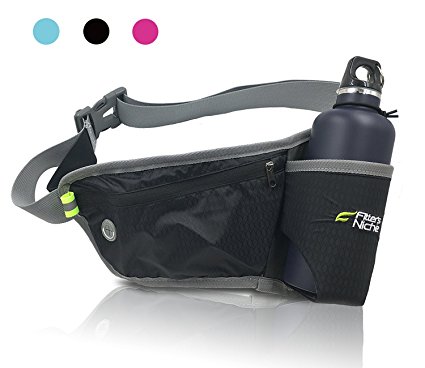 Fitters Niche Hydration Belt Water Botter Holder Carrier, Lightweight Hydration Waist Pack Size 25" To 41" with Holder, Roomy Zip Pouch for iPhone and Essentials, Comfortable Ideal for Runners and Hikers