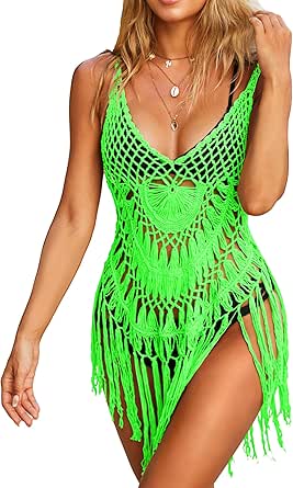 Ekouaer Beach Swimsuit Cover Up Women Crochet Bikini Coverups Summer Pool Swimwear Tassel Dress