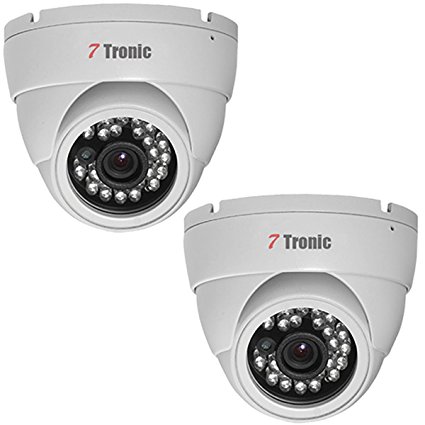 7 Tronic Security Cameras CCTV Surveillance 2 Dome 1000TVL 24IR Fixed Lens 3.6mm Sony Exmor 960H Waterproof