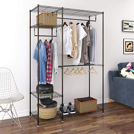 Lifewit Portable Wardrobe Clothes Closet Storage Organizer with Hanging Rod, Adjustable Legs, Quick and Easy to Assemble, Large Capacity, Dark Brown