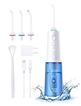 Anjou Water Flosser, Professional Cordless Flossers for Teeth with 4 Jet Nozzles, IPX7 Waterproof 4 Modes 320ML, USB Rechargeable Oral Irrigator for Travel with FDA Approved