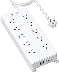 TROND Power Strip Surge Protector, 4000J, ETL Listed, 10 Widely Spaced Outlets, 2 USB A & 2 USB C Ports, Flat Plug Power Strip, 10ft Long Extension Cord, Wall Mountable, for Home Office Garage, White