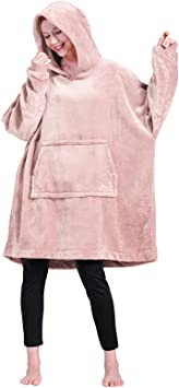 WOFALA Blanket Hoodie Warm Wearable Blanket Soft Velour Blanket Sweatshirt Oversized Fits All for Teenager Adult Pink