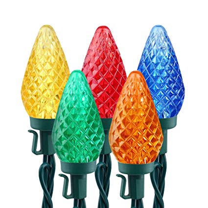 Brizled C9 Christmas Lights Multicolor,16ft 25 LED Faceted C9 Outdoor Christmas Lights, 120V UL Certified, Connectable for Christmas Tree, Wreath, Garland, Garden, Yard, Party, Home, Patios Decoration